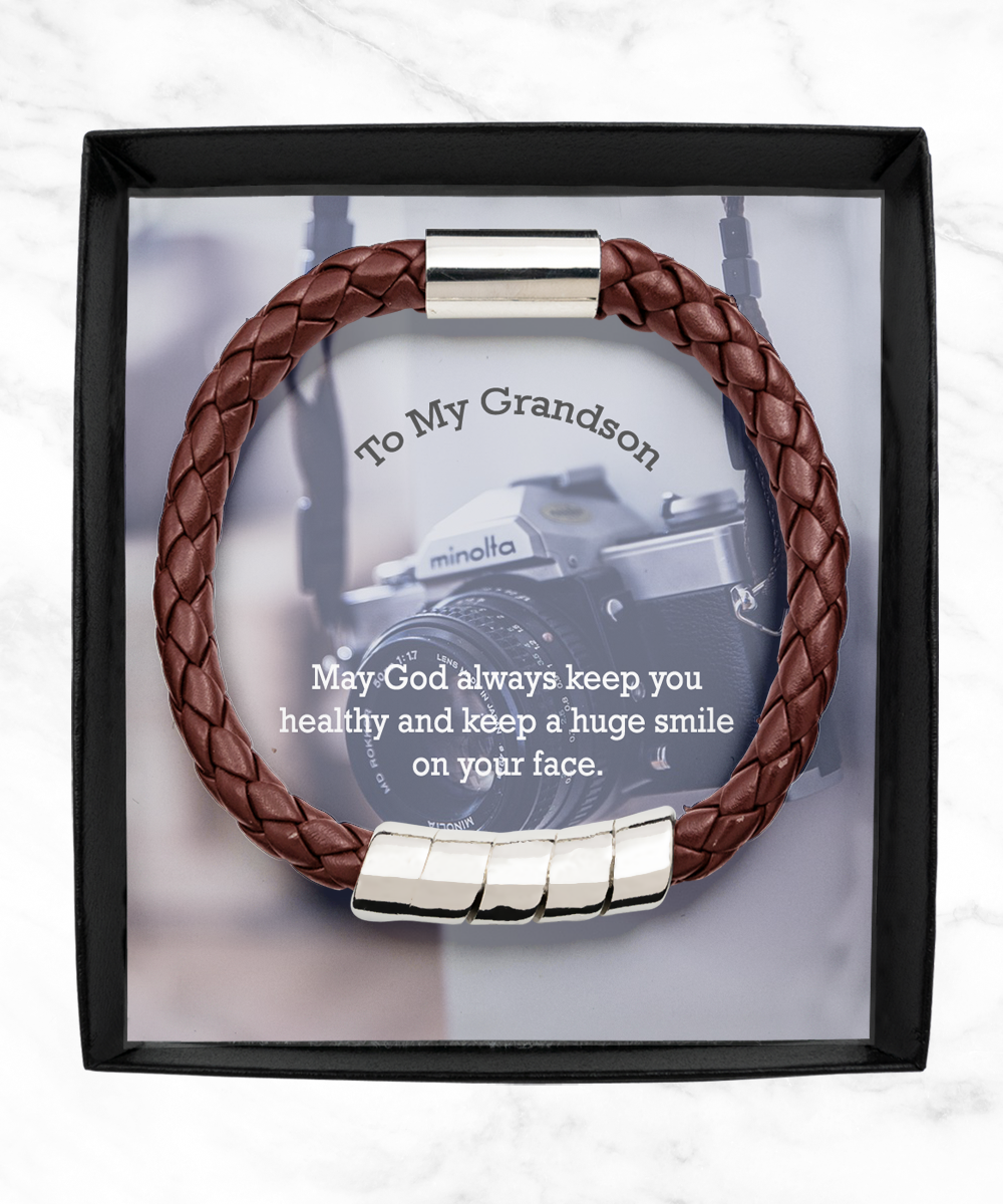 To My Grandson, May God Always Keep You Healthy - Man Bracelet - Gift for Grandson