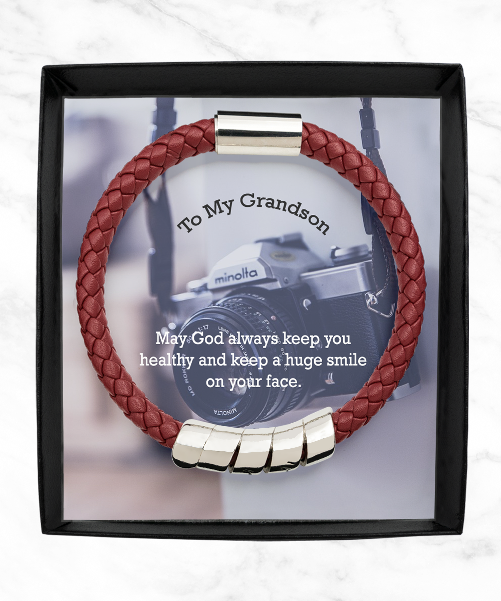 To My Grandson, May God Always Keep You Healthy - Man Bracelet - Gift for Grandson