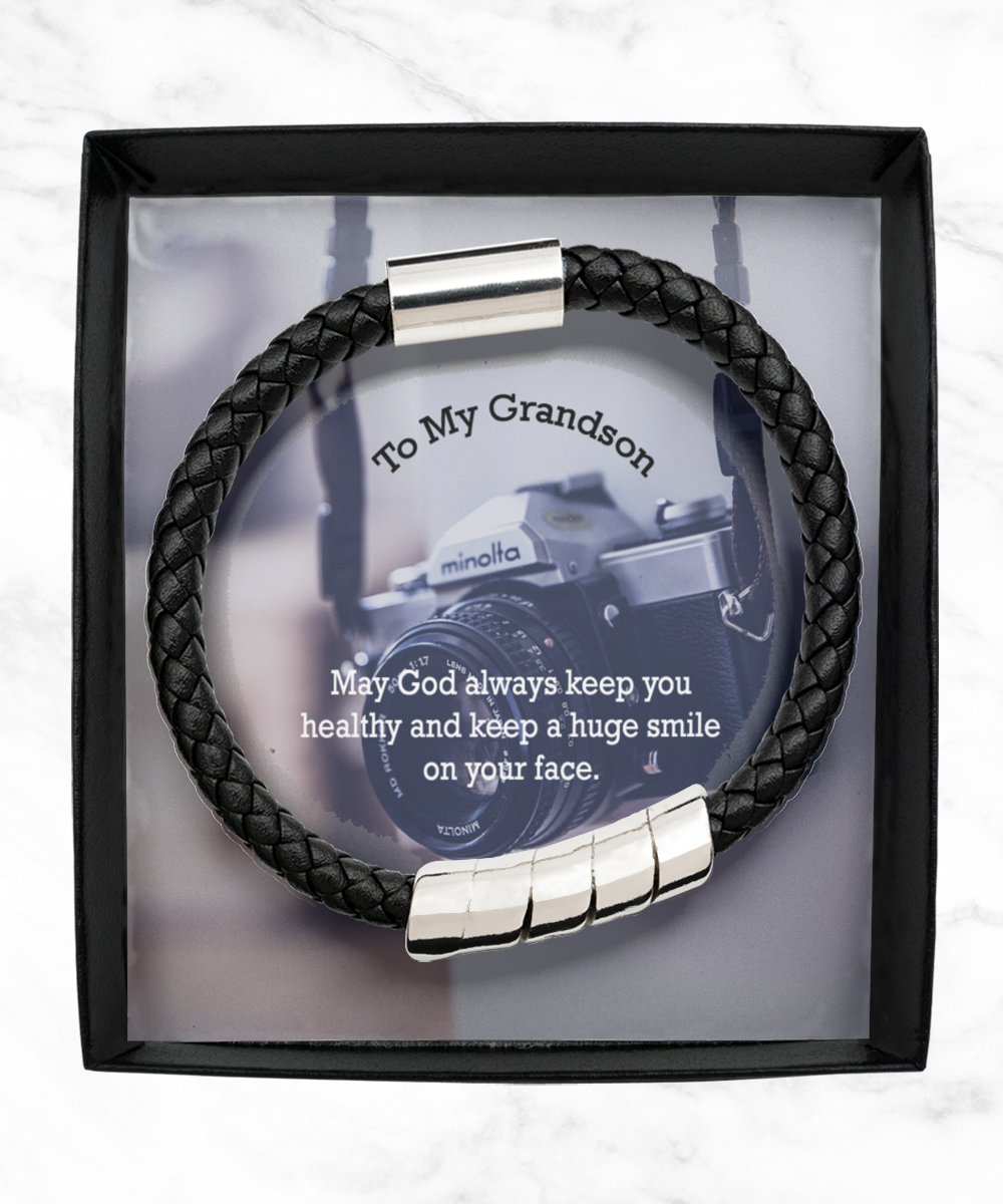 To My Grandson, May God Always Keep You Healthy - Man Bracelet - Gift for Grandson