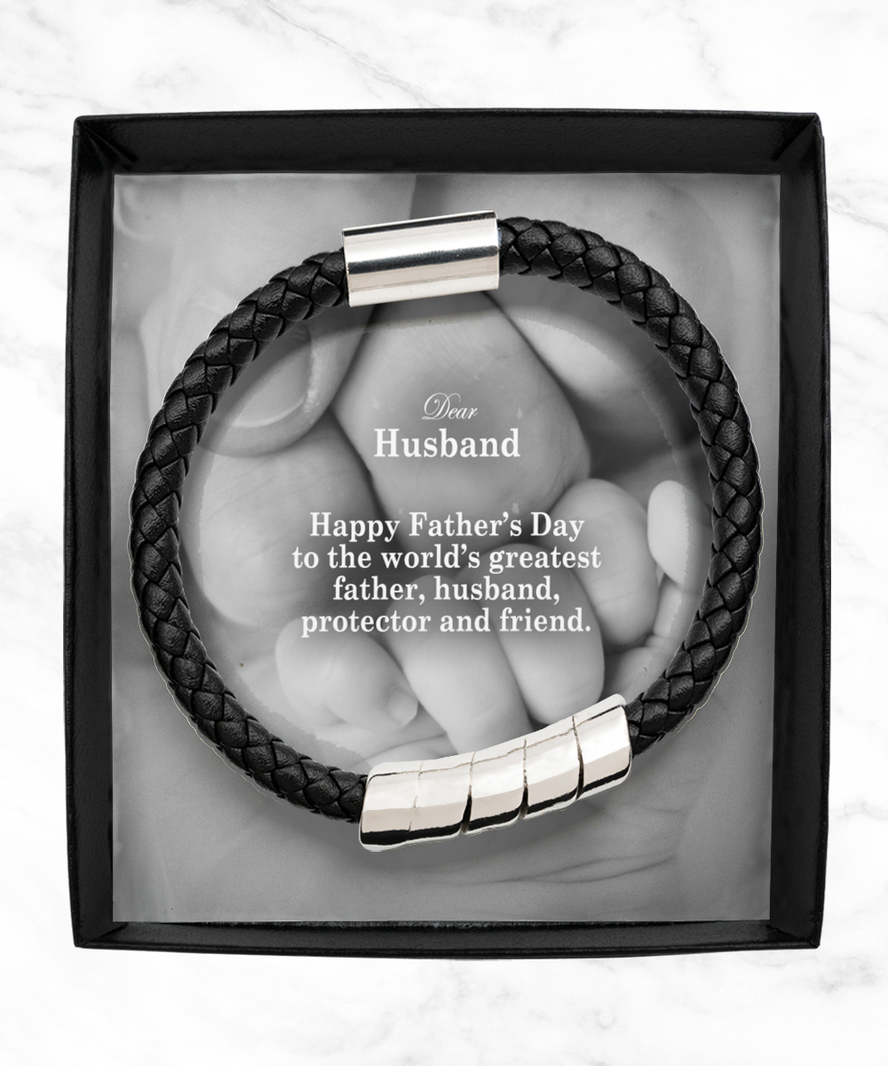 Dear Husband, Happy Father's Day To The World's Greatest Father, Husband, Protector & Friend - Man Bracelet - Gift for Husband