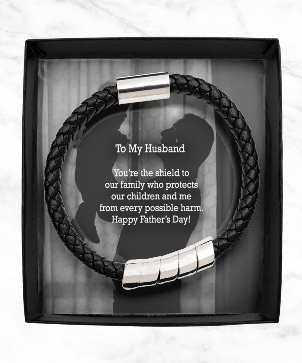 To My Husband, You're The Shield To Our Family Who Protects Our Children & Me From Every Possible Harm - Happy Father's Day - Man Bracelet - Gift for Husband