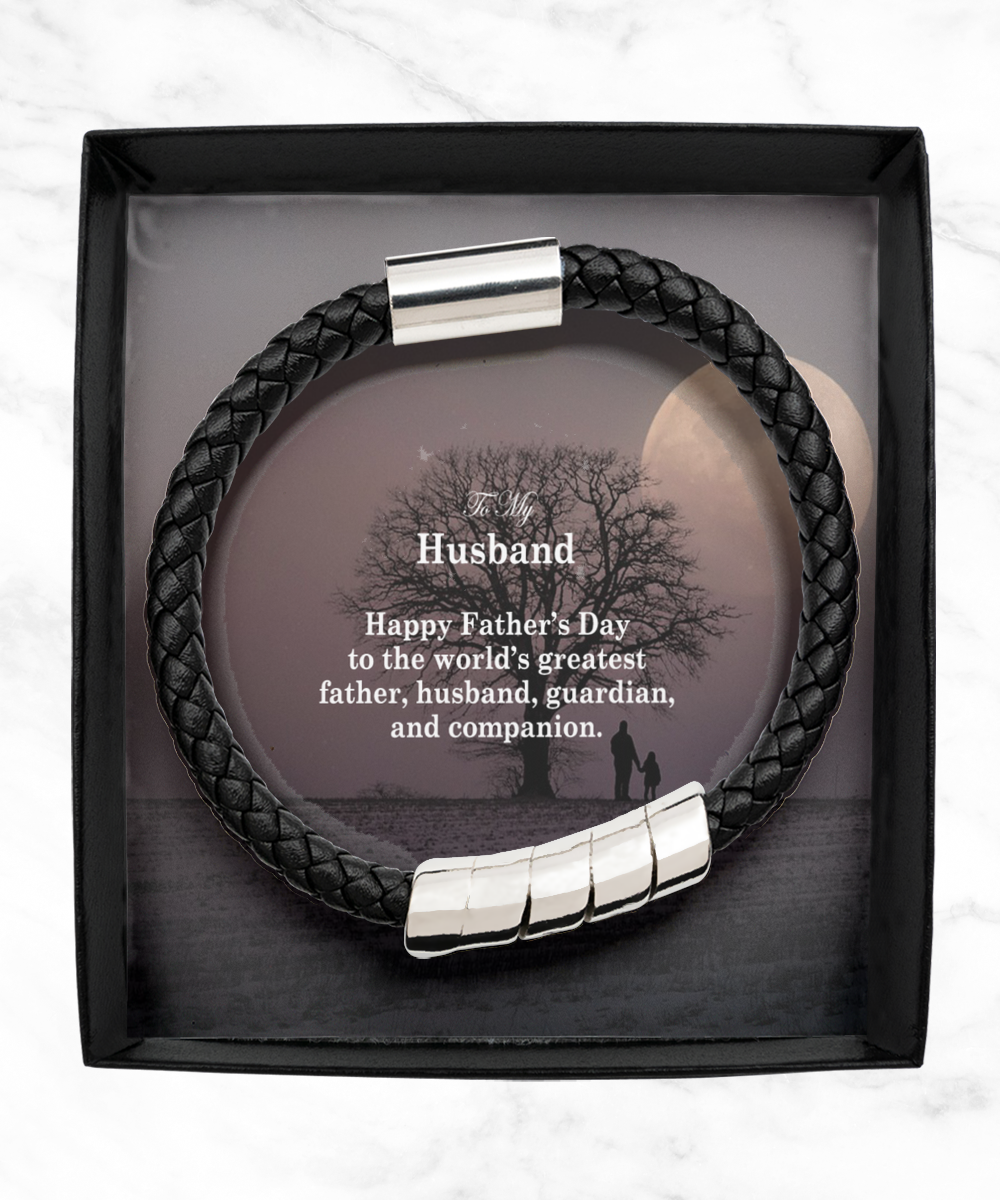 To My Husband, Happy Father's Day To The World's Greatest Father, Husband, Guardian, & Companion - Man Bracelet - Gift for Husband