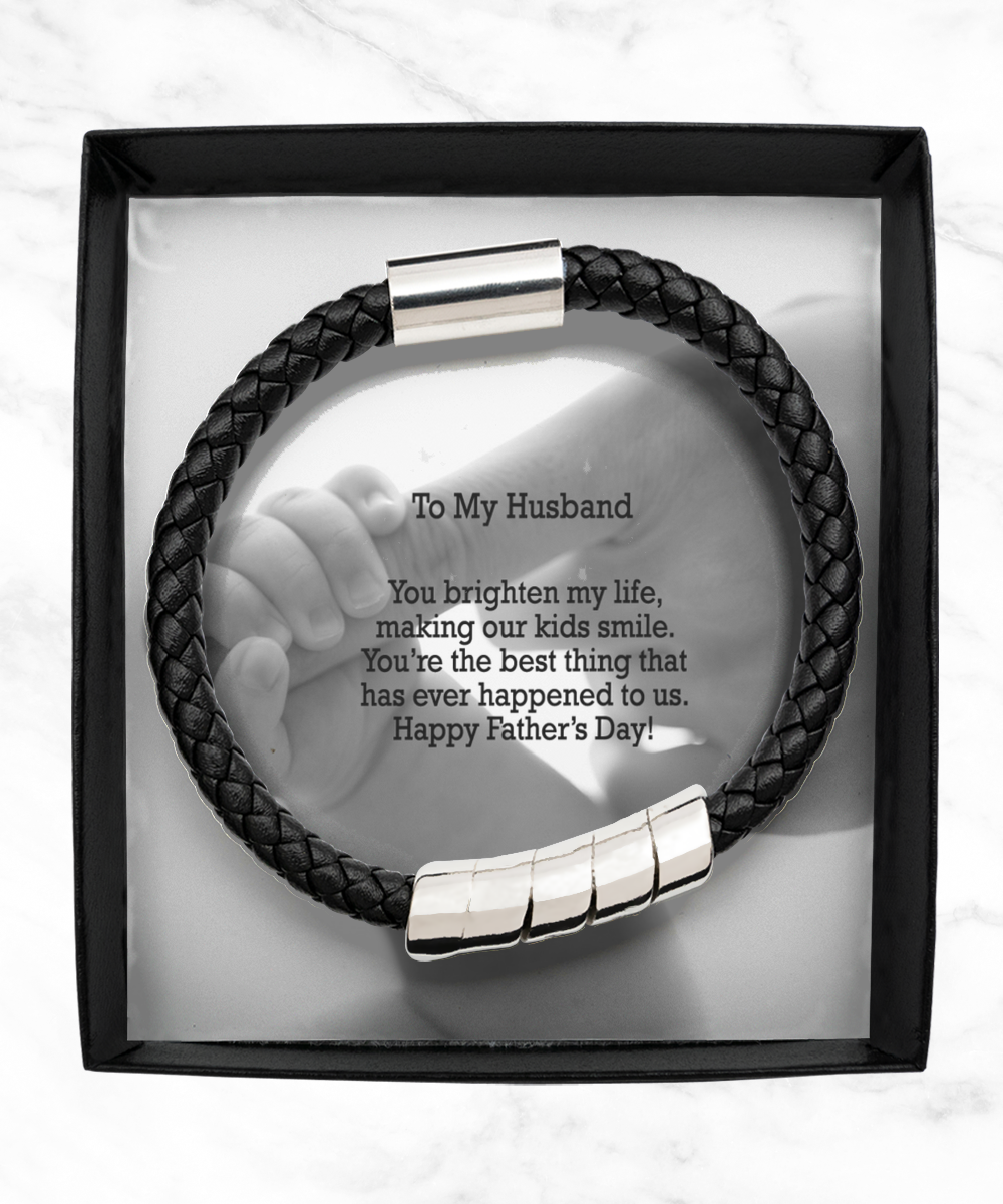 To My Husband, You Brighten My Life, Making Our Kids Smile - Happy Father's Day - Man Bracelet - Gift for Husband