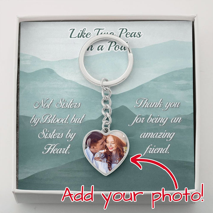 Friend, Not Sisters by Blood, but Sisters by Heart Heart Photo Keychain – Gift for Friend