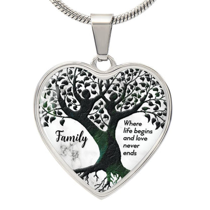 Family, Where Life Begins & Love Never Ends - Heart Necklace - Gift for Her