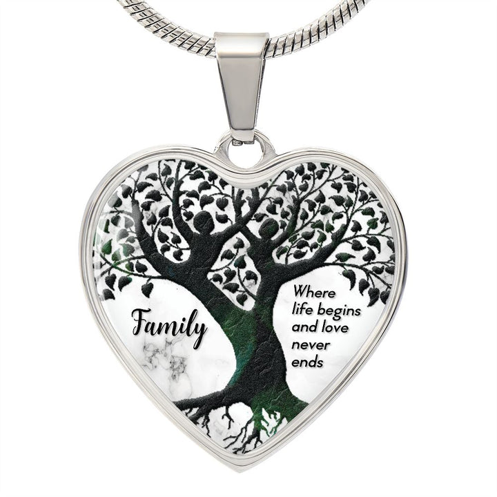 Family, Where Life Begins &amp; Love Never Ends - Heart Necklace - Gift for Her