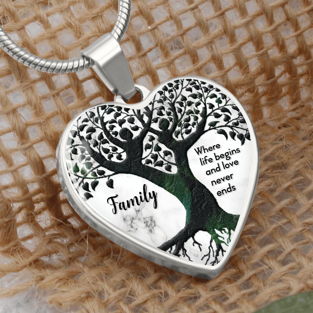 Family, Where Life Begins &amp; Love Never Ends - Heart Necklace - Gift for Her