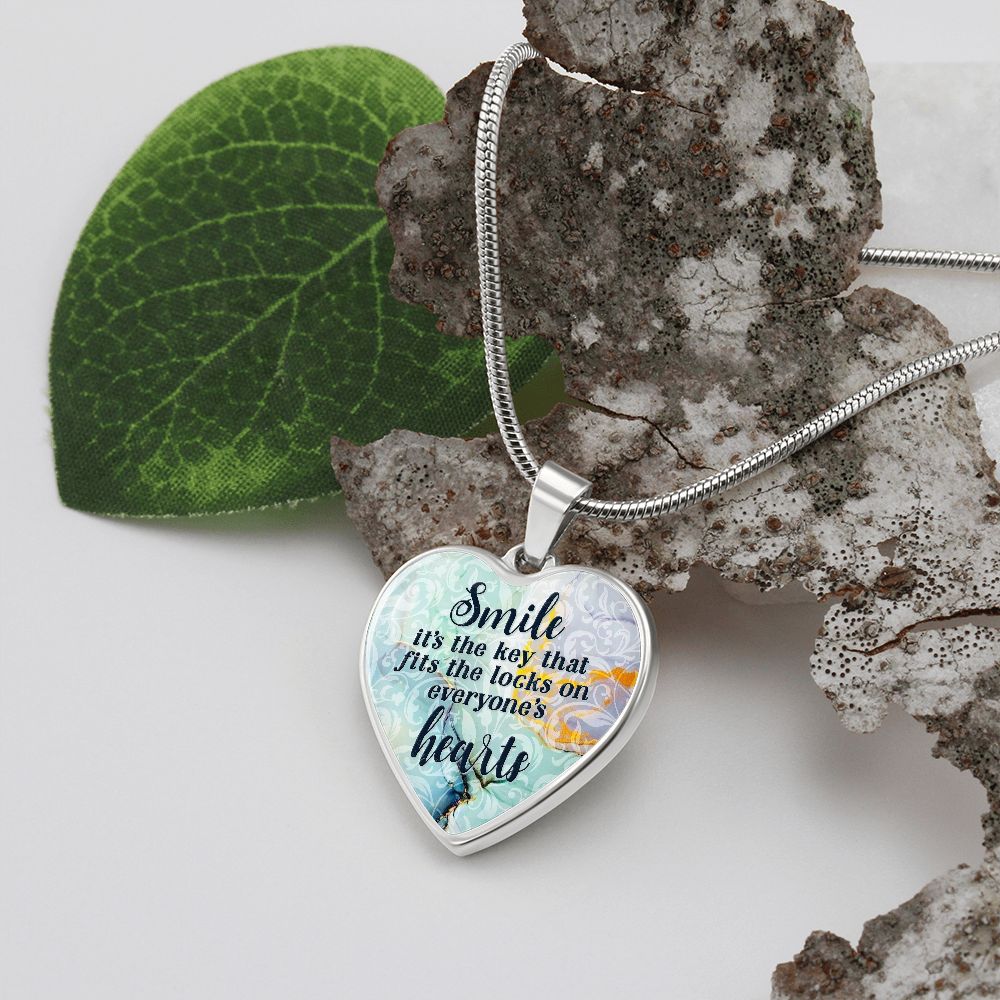 Smile It's The Key That Fits The Locks On Everyone's Hearts - Luxury Heart Pendant Necklace - Gift for Her