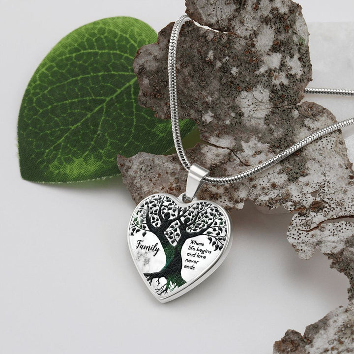 Family, Where Life Begins &amp; Love Never Ends - Heart Necklace - Gift for Her