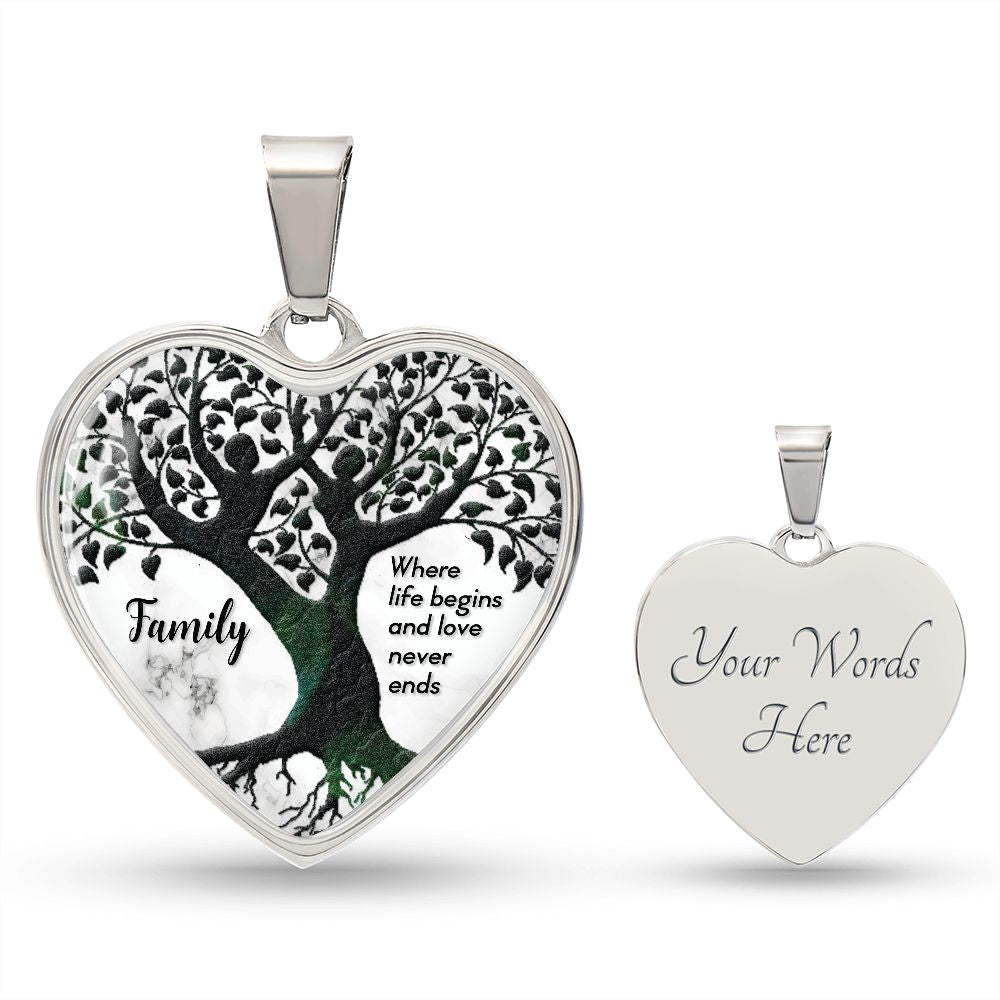 Family, Where Life Begins &amp; Love Never Ends - Heart Necklace - Gift for Her