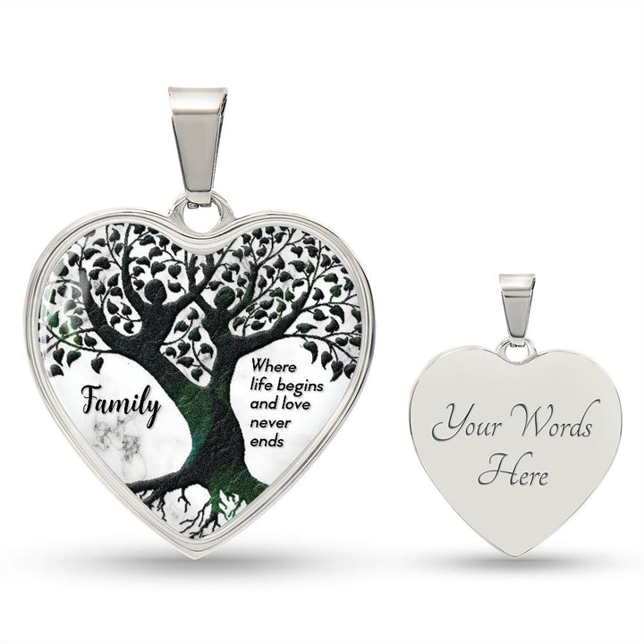 Family, Where Life Begins &amp; Love Never Ends - Heart Necklace - Gift for Her