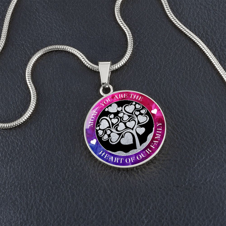 Mom, You Are The Heart Of Our Family – Luxury Circle Pendant Necklace – Gift for Mom