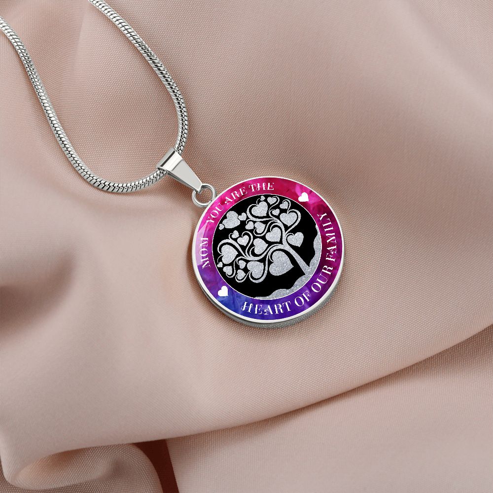 Mom, You Are The Heart Of Our Family – Luxury Circle Pendant Necklace – Gift for Mom