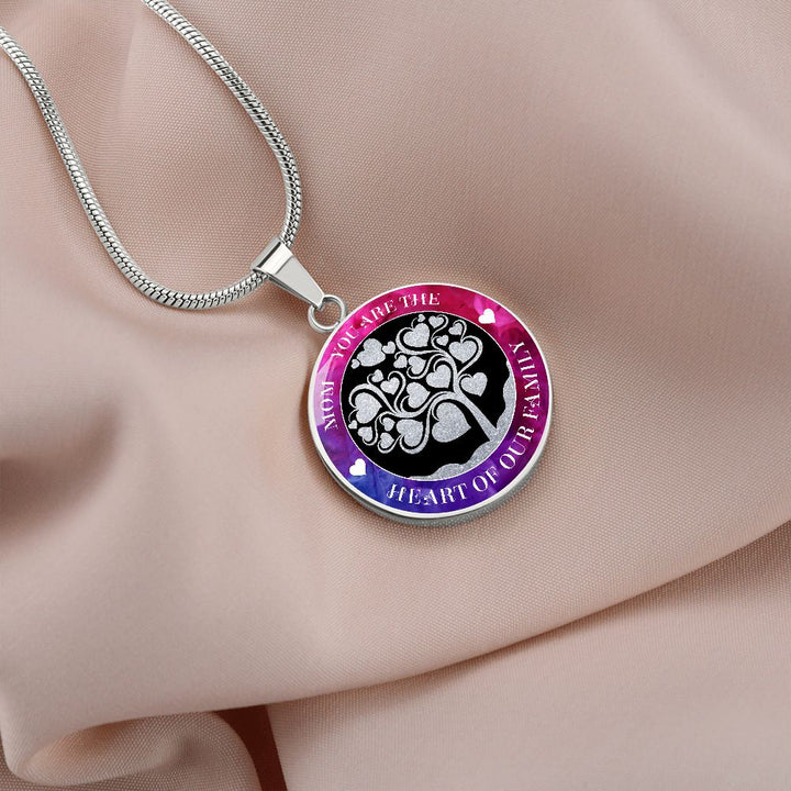 Mom, You Are The Heart Of Our Family – Luxury Circle Pendant Necklace – Gift for Mom