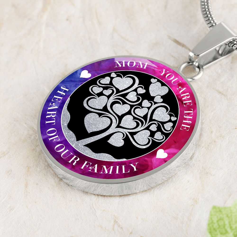 Mom, You Are The Heart Of Our Family - Luxury Circle Pendant Necklace - Gift for Mom