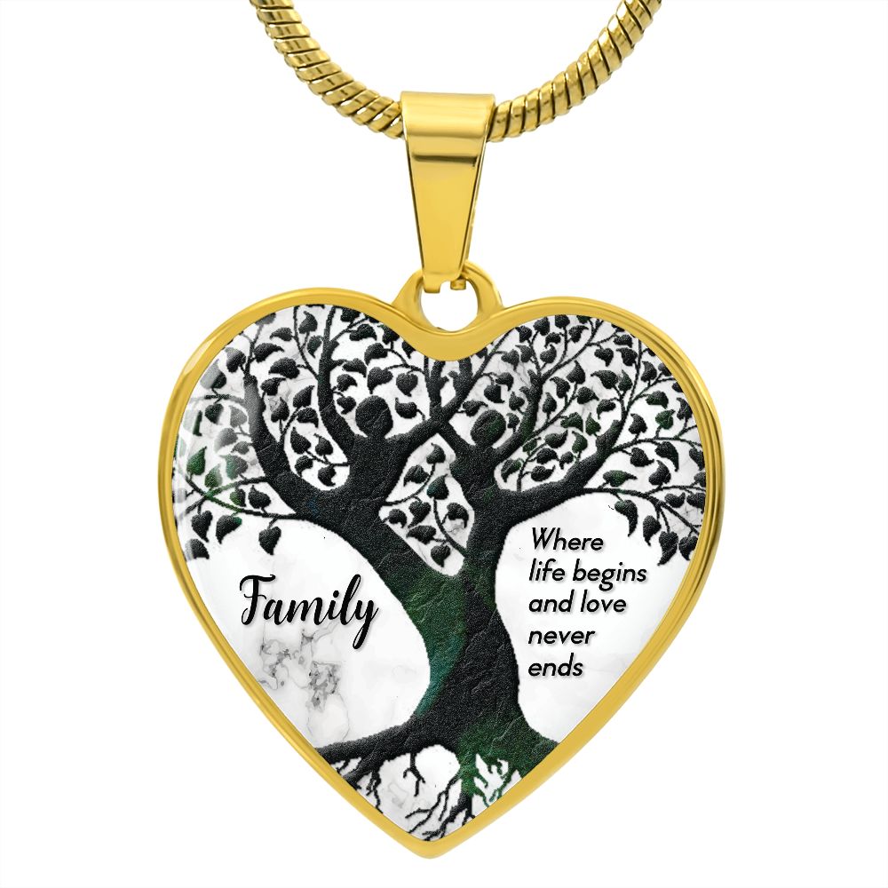 Family, Where Life Begins &amp; Love Never Ends - Heart Necklace - Gift for Her