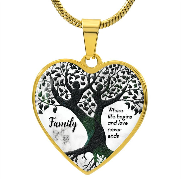 Family, Where Life Begins &amp; Love Never Ends - Heart Necklace - Gift for Her