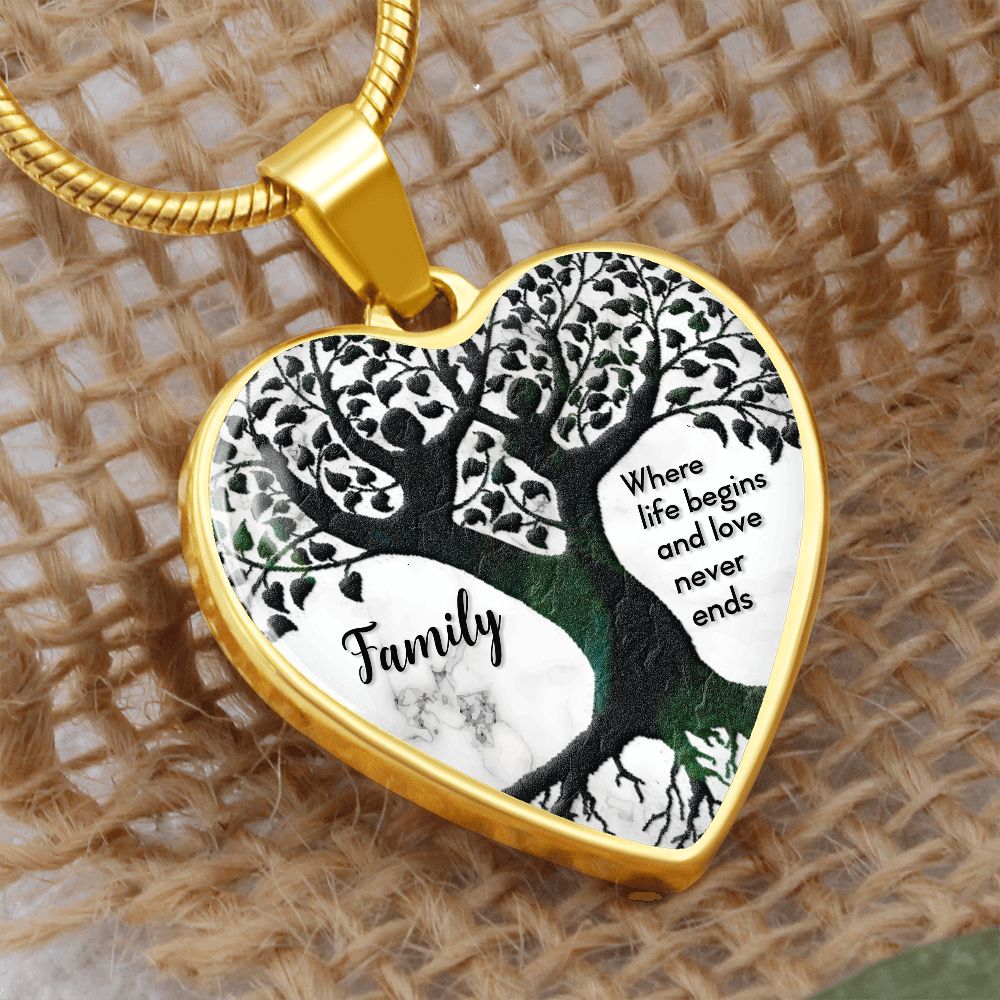 Family, Where Life Begins &amp; Love Never Ends - Heart Necklace - Gift for Her