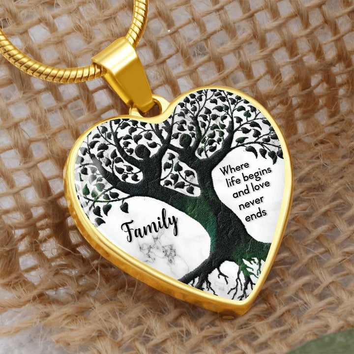 Family, Where Life Begins &amp; Love Never Ends - Heart Necklace - Gift for Her