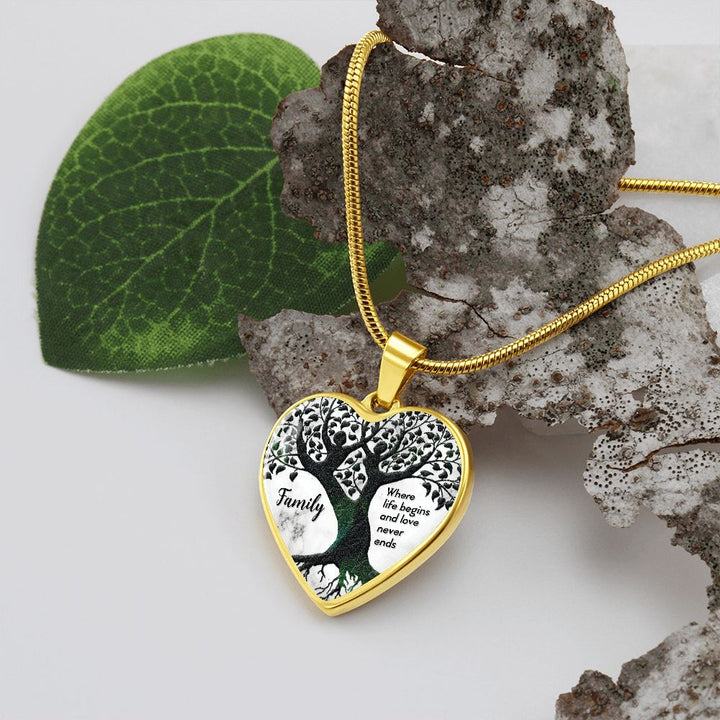 Family, Where Life Begins &amp; Love Never Ends - Heart Necklace - Gift for Her