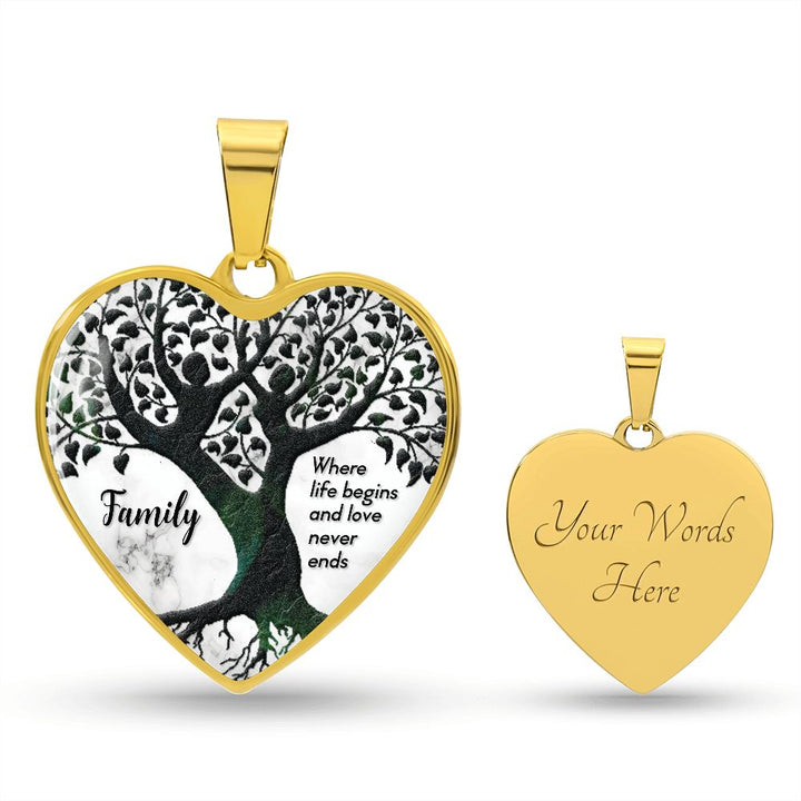 Family, Where Life Begins &amp; Love Never Ends - Heart Necklace - Gift for Her