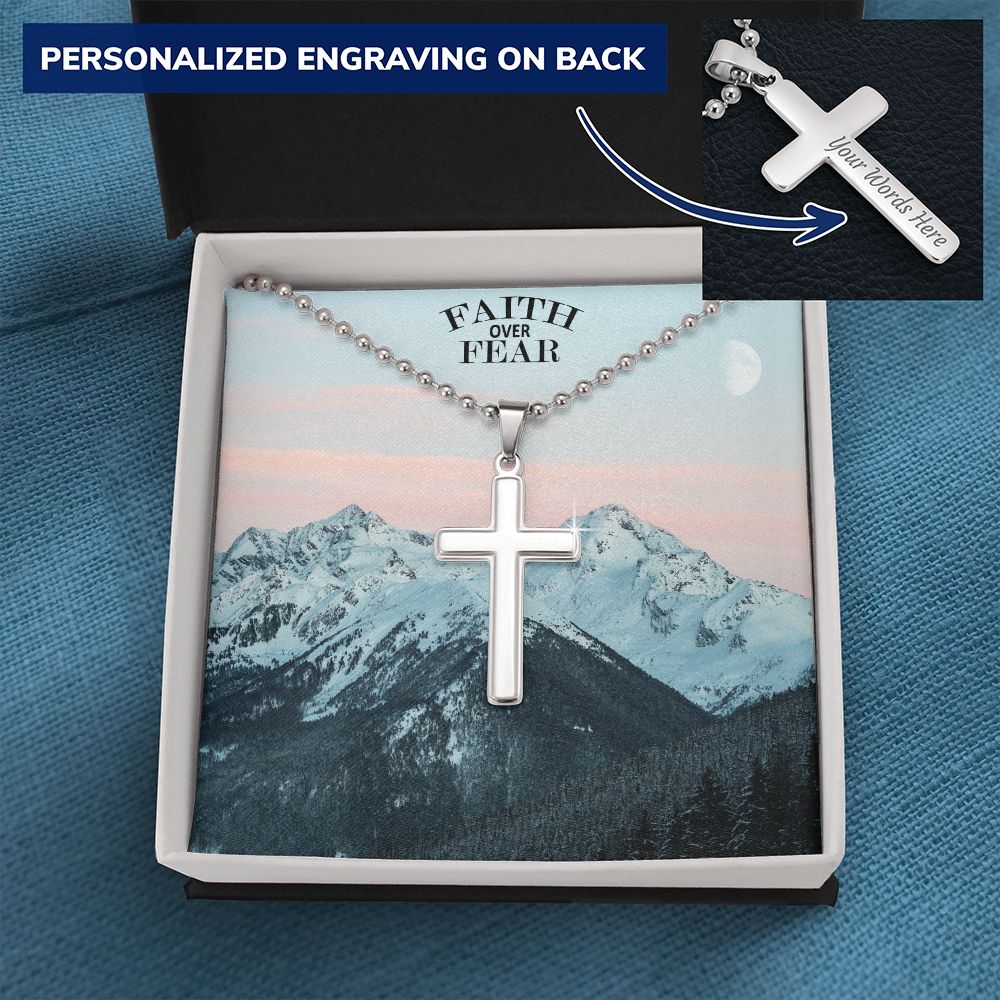 Faith Over Fear - Personalized Cross Necklace - Gift for Him - Gift for Her