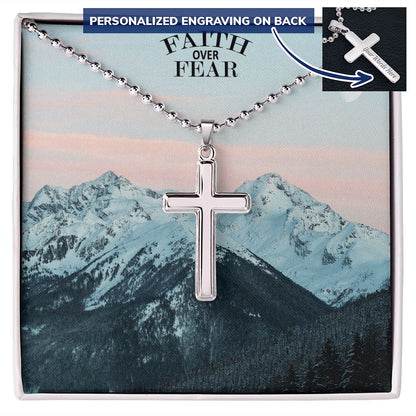 Faith Over Fear - Personalized Cross Necklace - Gift for Him - Gift for Her