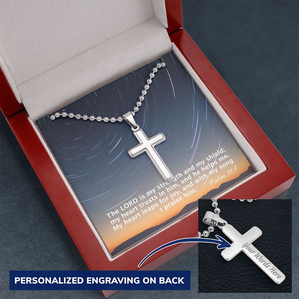 The Lord is My Strength and My Shield - Personalized Cross Necklace - Gift for Him - Gift for Her