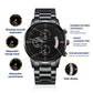 Biker Dad - Engraved Design Black Chronograph Watch - Gift for Dad - Gift for Him
