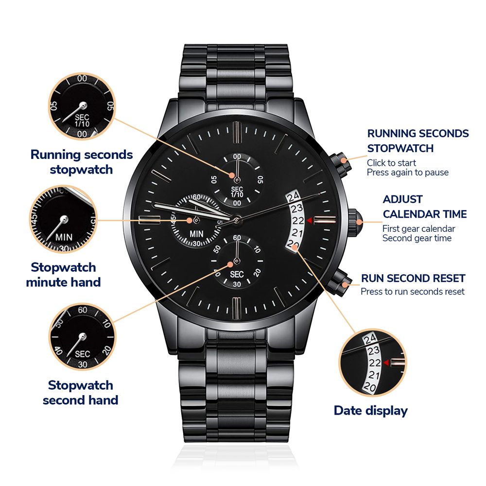 Biker Dad - Engraved Design Black Chronograph Watch - Gift for Dad - Gift for Him