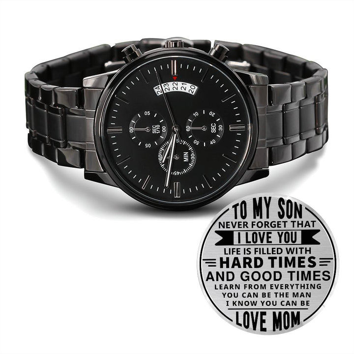 Never Forget That I Love You Black Chronograph Watch – Gift for Son