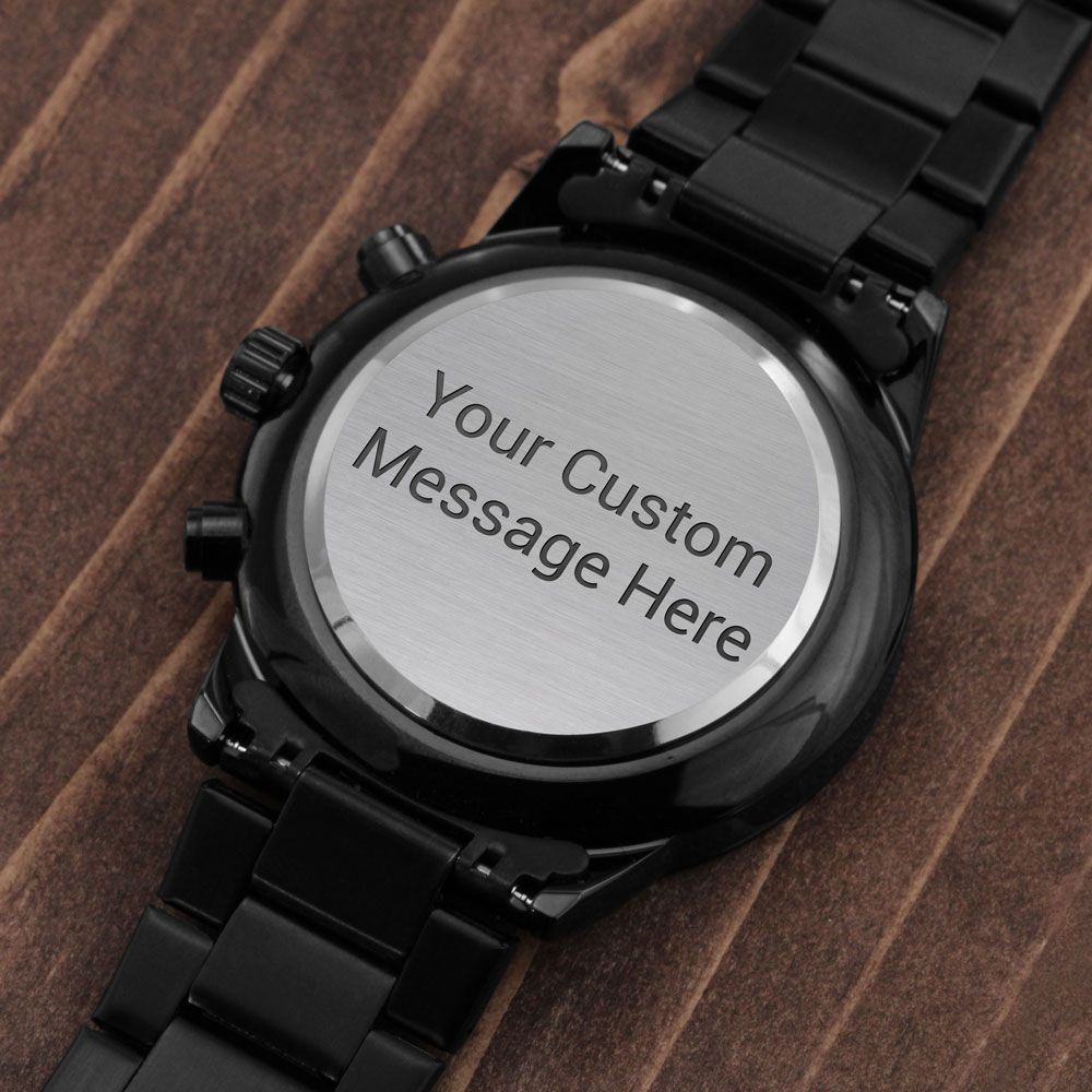 Customizable Engraved Black Chronograph Watch – Gift for Dad