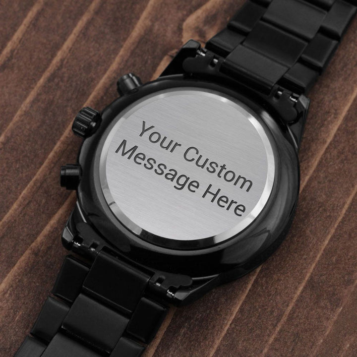 Customizable Engraved Black Chronograph Watch – Gift for Dad