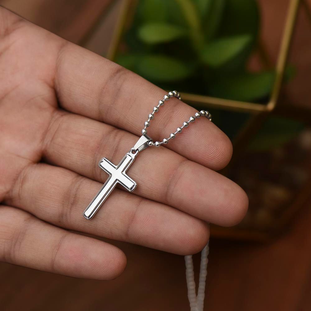 To My Man, Forever To Love You Till Eternity - Stainless Cross Necklace w/ Ball Chain - Gift for Him