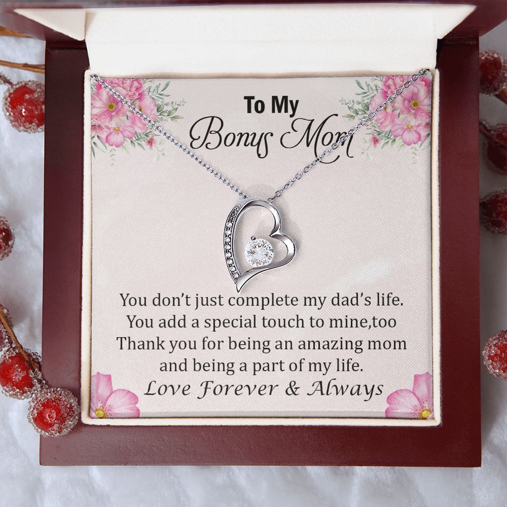 To My Bonus Mom, Thank You for Being an Amazing Mom Forever Love Necklace – Gift for Mom