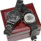 Dad Thanks for Always Showing Me The Way - Engraved Design Black Chronograph Watch - Gift for Dad