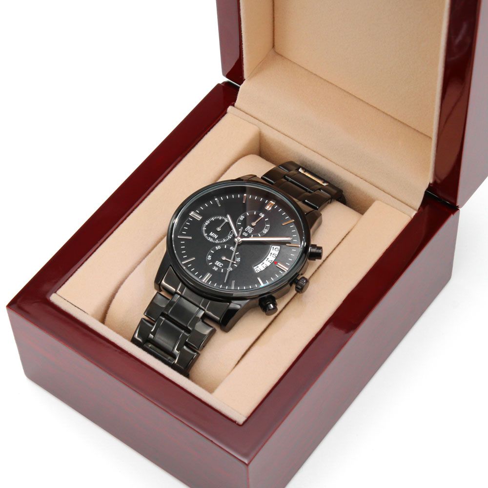 Biker Dad - Engraved Design Black Chronograph Watch - Gift for Dad - Gift for Him