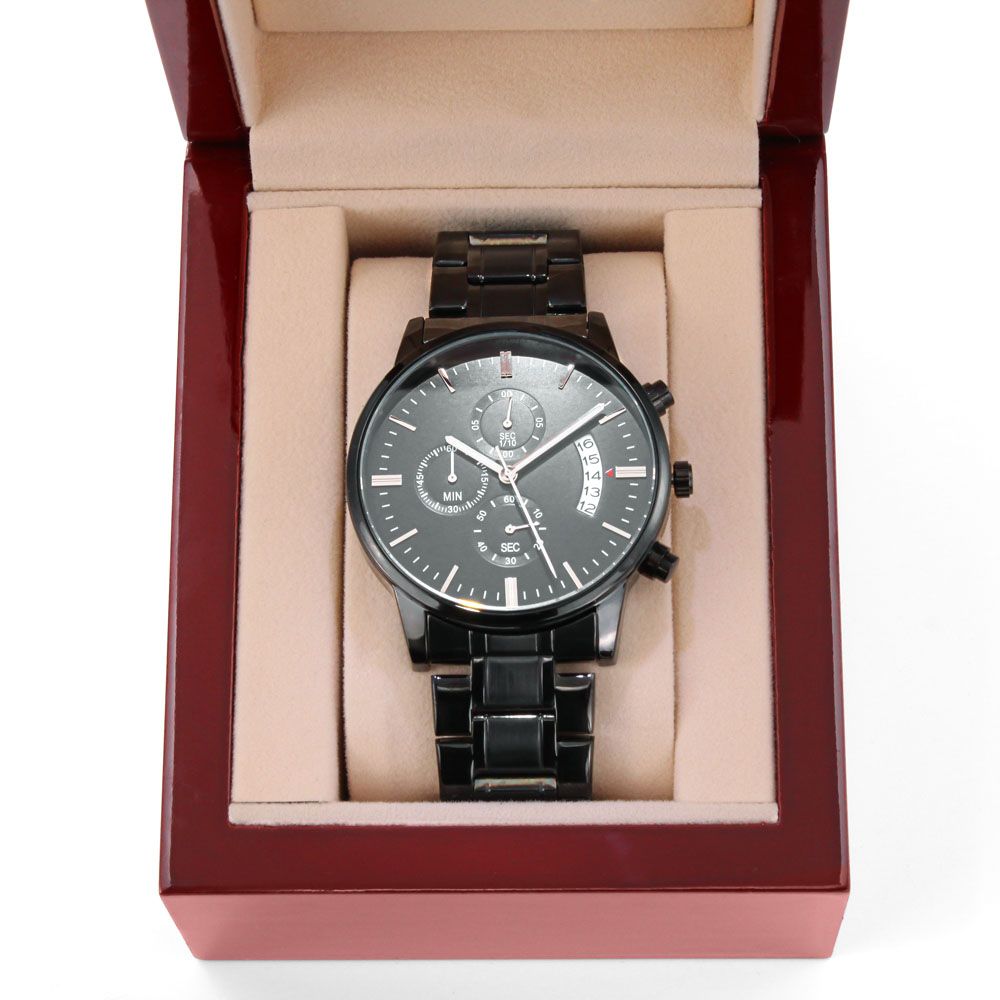 My Man, I Love You - Engraved Design Black Chronograph Watch - Gift for Husband