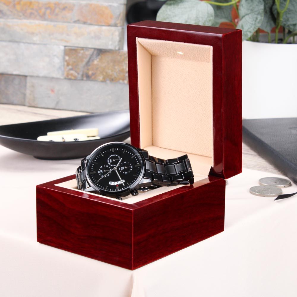Biker Dad, Like A Normal Dad Only Much More Awesome – Engraved Black Chronograph Watch – Gift for Dad