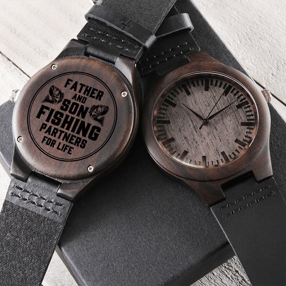 Father and Son Fishing Partners For Life – Engraved Wooden Watch – Gift for Father – Gift for Son