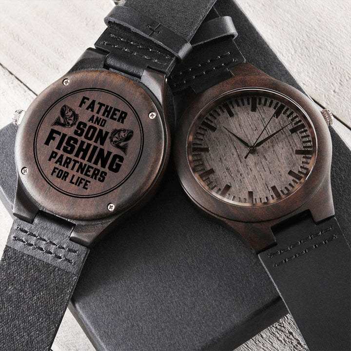 Father and Son Fishing Partners For Life – Engraved Wooden Watch – Gift for Father – Gift for Son