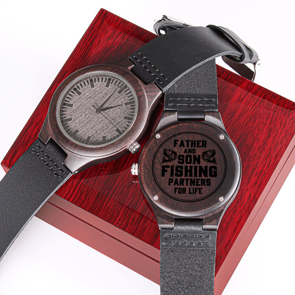 Father and Son Fishing Partners For Life - Engraved Wooden Watch - Gift for Father - Gift for Son