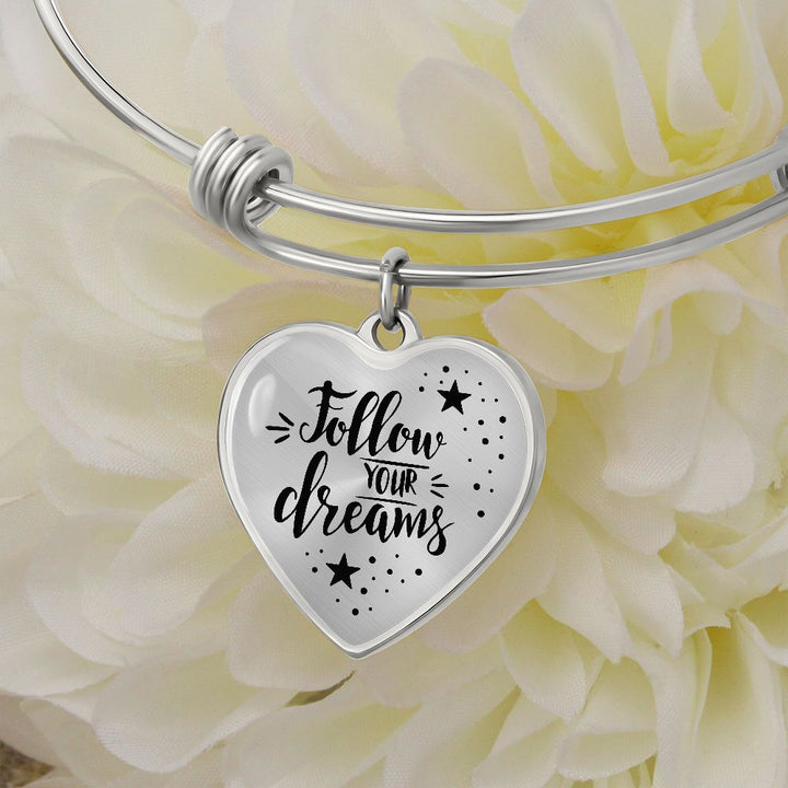 To My Daughter, Follow Your Dreams – Luxury Heart Pendant Bangle – Gift for Daughter