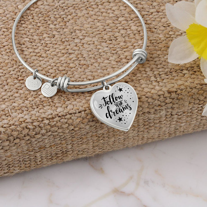 To My Daughter, Follow Your Dreams – Luxury Heart Pendant Bangle – Gift for Daughter