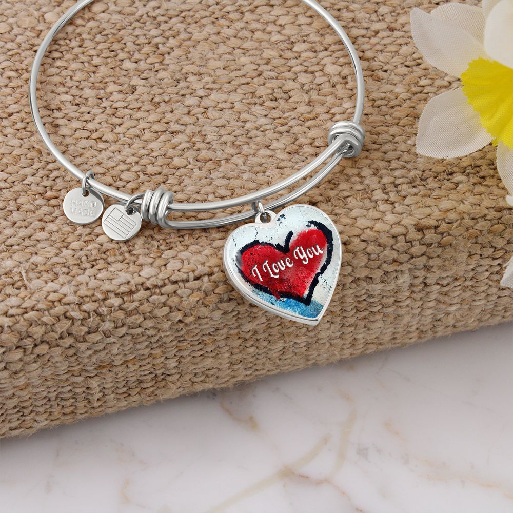 I Love You - Heart Bangle - Gift for Her