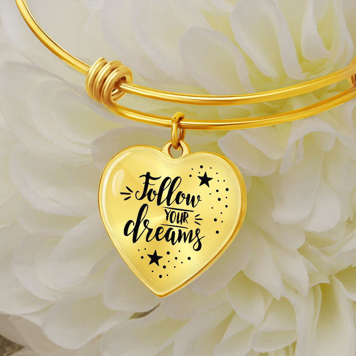 To My Daughter, Follow Your Dreams – Luxury Heart Pendant Bangle – Gift for Daughter