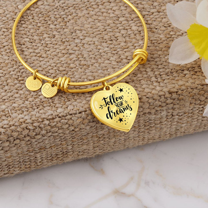 To My Daughter, Follow Your Dreams – Luxury Heart Pendant Bangle – Gift for Daughter