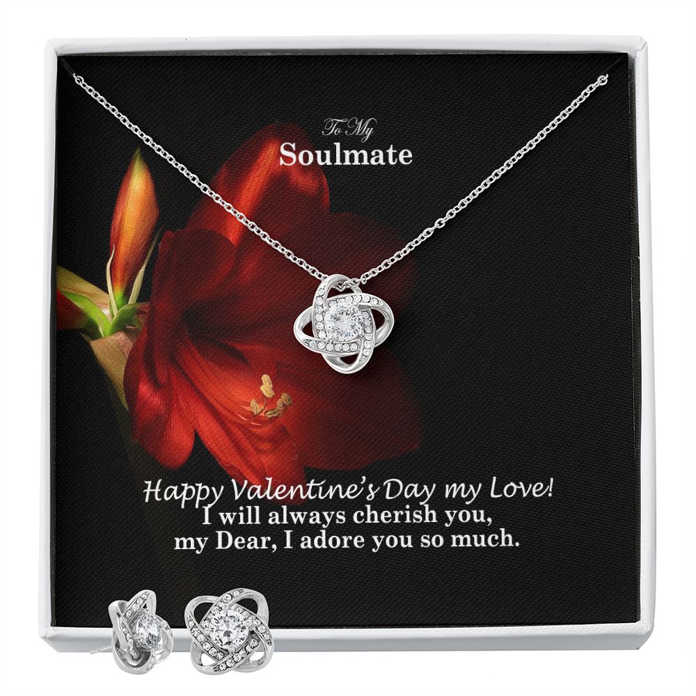 To My Soulmate, Happy Valentine's Day My Love - Love Knot Earring & Necklace Set - Gift for Her