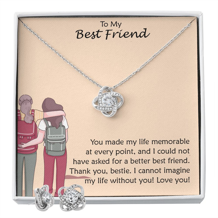 To My Best Friend, I Cannot Imagine My Life Without You – Love Knot Earring &amp; Necklace Set – Gift for Best Friend