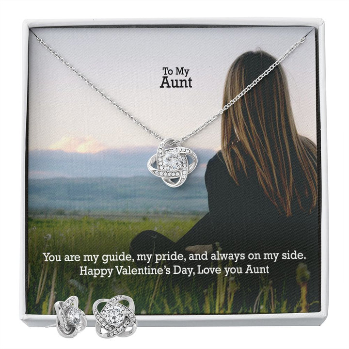 To My Aunt, You Are My Guide, My Pride &amp; Always On My Side - Love Knot Earring &amp; Necklace Set - Gift for Aunt